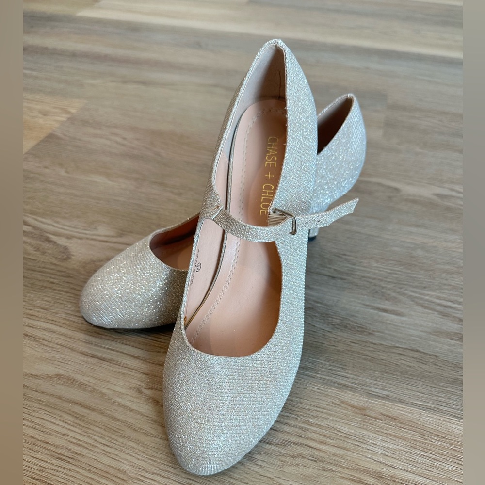 Chase + Chloe champagne sparkling heels